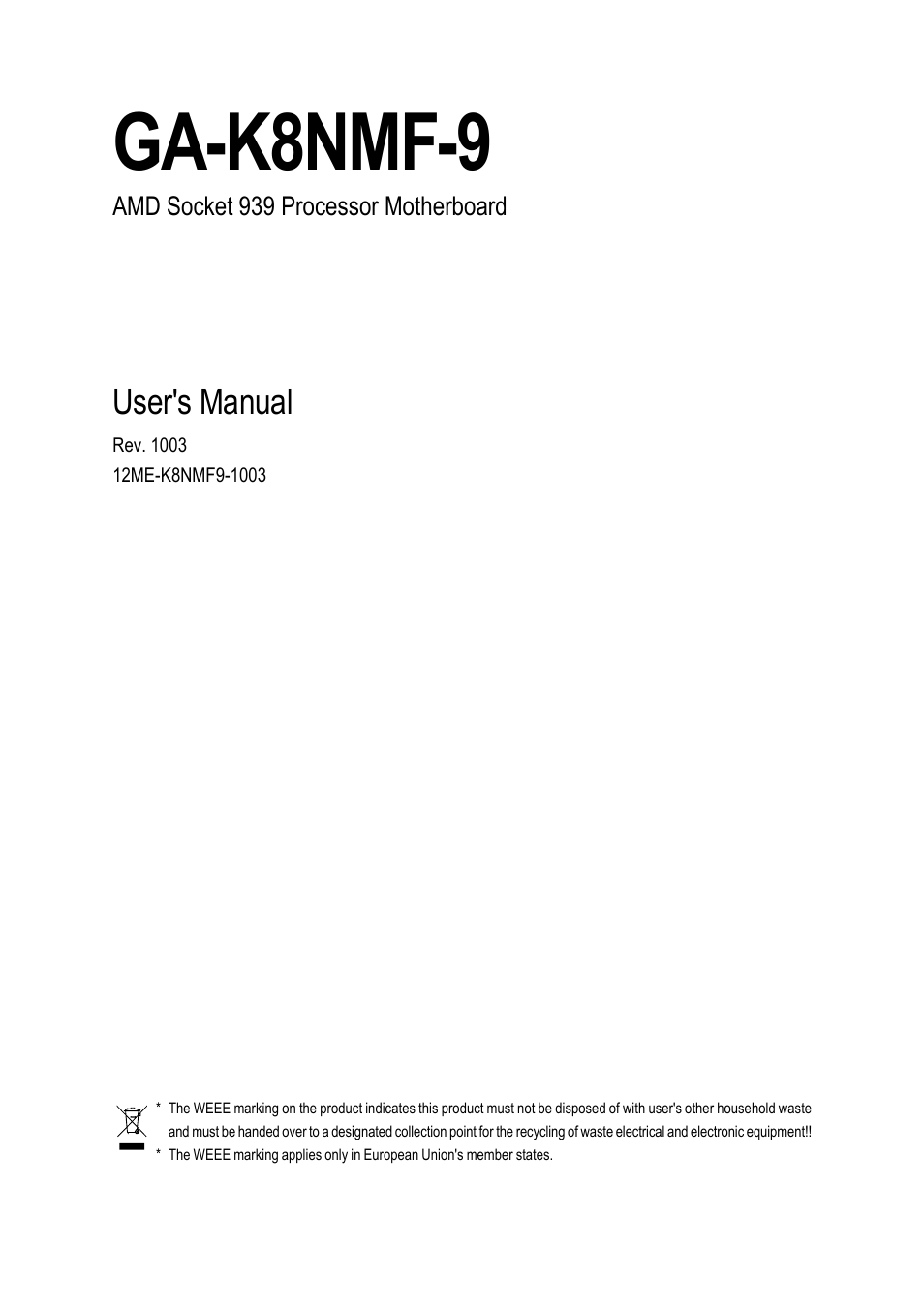 GIGABYTE AMD Socket 939 Processor Motherboard GA-K8NMF-9 User Manual | 80 pages