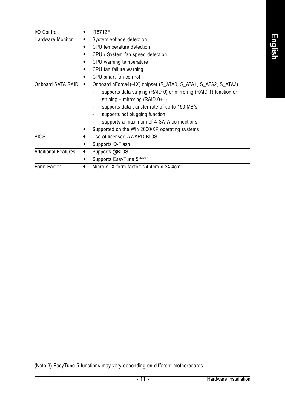 English | GIGABYTE AMD Socket 939 Processor Motherboard GA-K8NMF-9 User Manual | Page 11 / 80