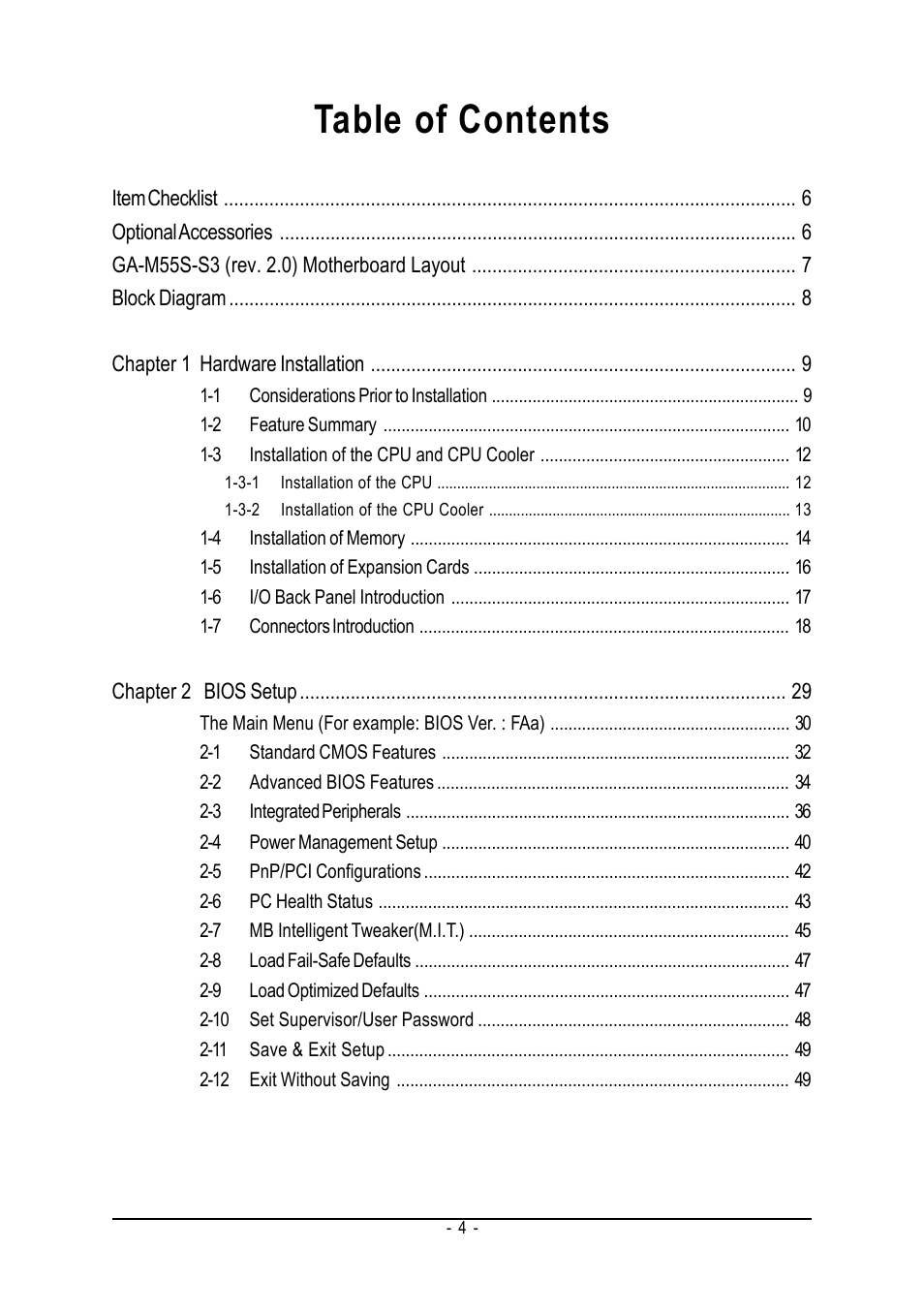 GIGABYTE AMD Socket AM2 Processor Motherboard GA-M55S-S3 User Manual | Page 4 / 88