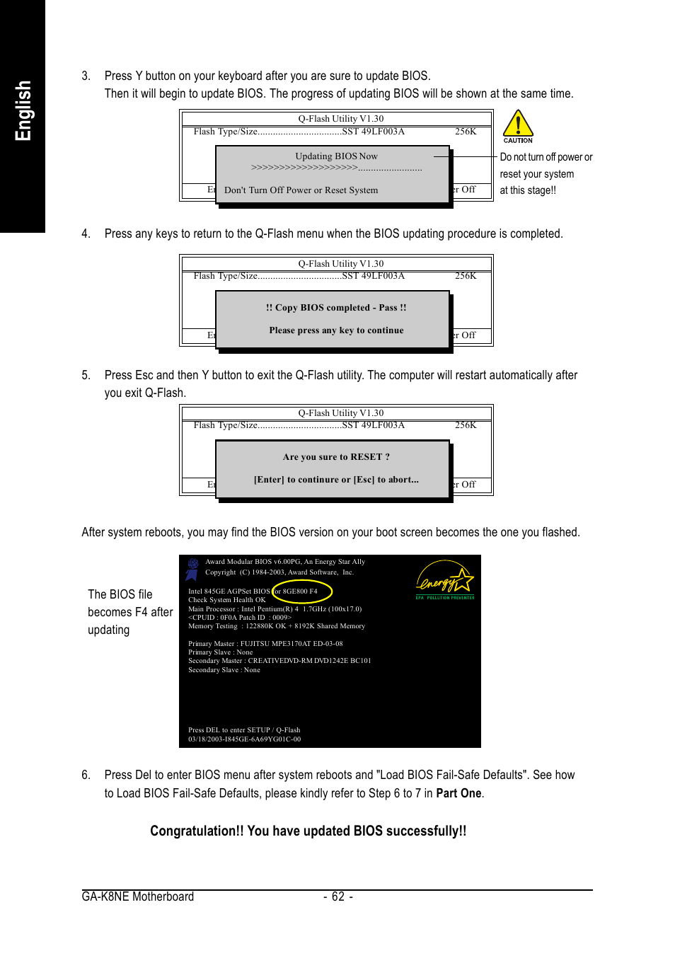English, Ga-k8ne motherboard - 62 | GIGABYTE AMD Socket 754 Processor Motherboard GA-K8NE User Manual | Page 62 / 80