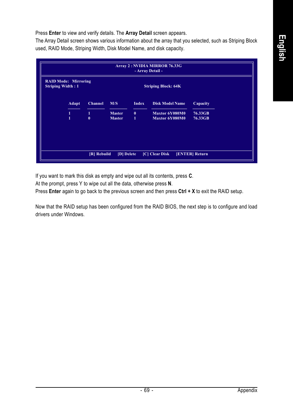English, Appendix - 69 | GIGABYTE AMD Socket 754 Processor Motherboard GA-K8NE User Manual | Page 69 / 80