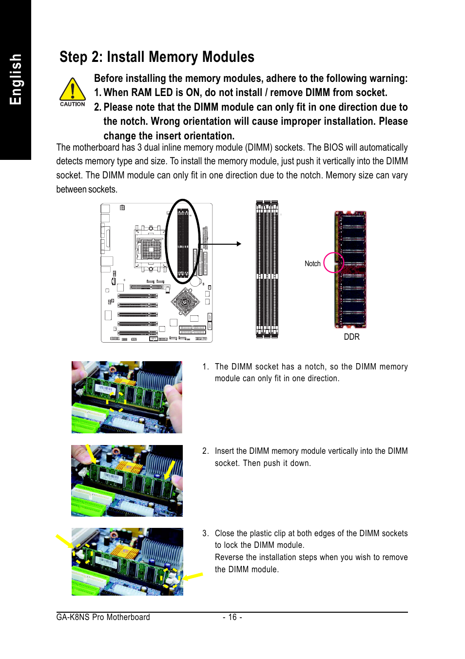 Englis h | GIGABYTE AMD Socket 754 Processor Motherboard GA-K8NS Pro User Manual | Page 16 / 96
