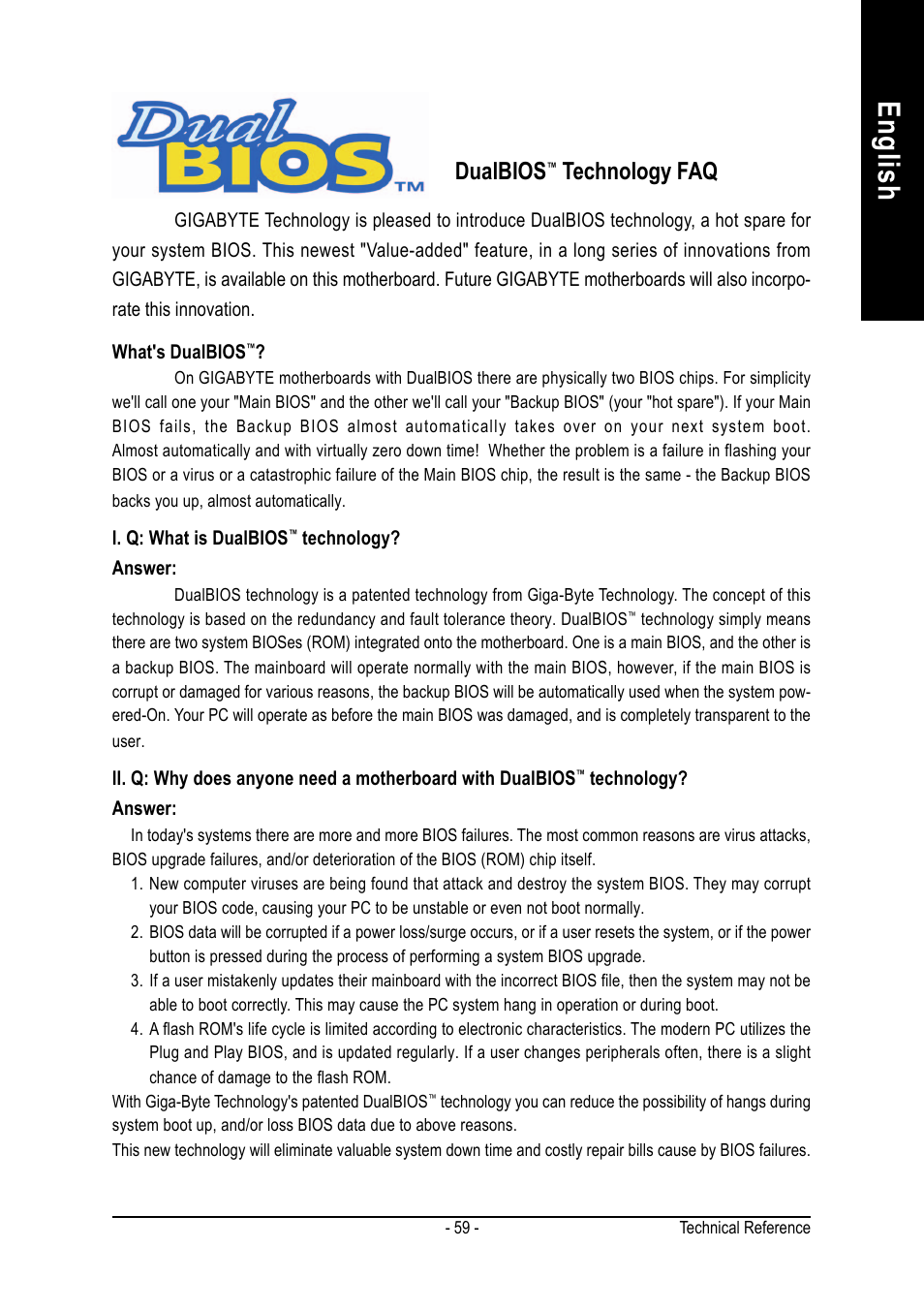 English, Dualbios, Technology faq | GIGABYTE AMD Socket 754 Processor Motherboard GA-K8NS Pro User Manual | Page 59 / 96