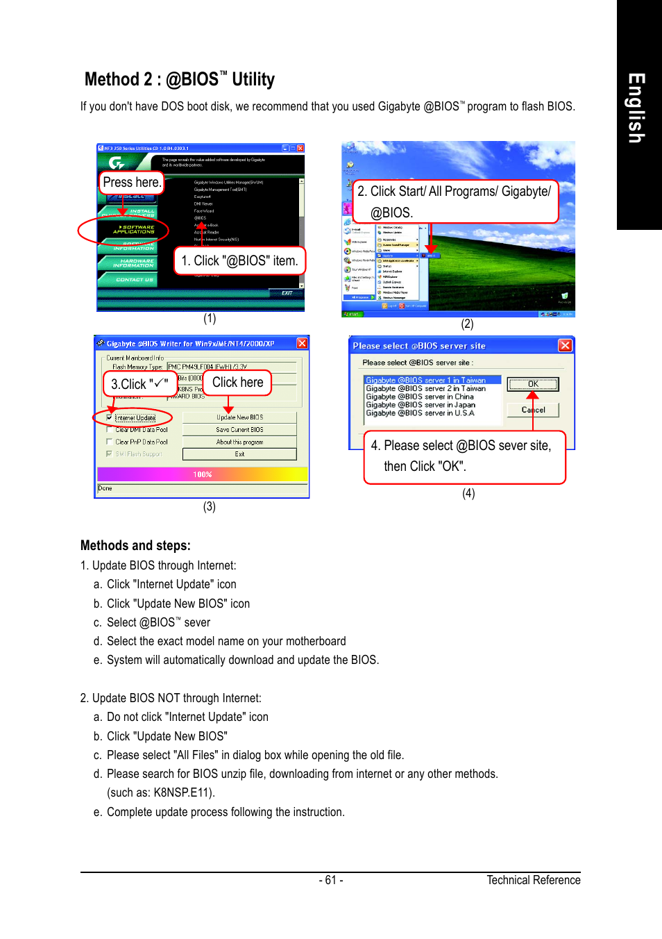 English, Method 2 : @bios, Utility | GIGABYTE AMD Socket 754 Processor Motherboard GA-K8NS Pro User Manual | Page 61 / 96