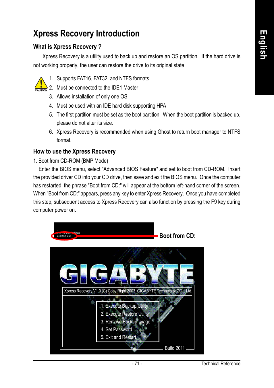 English xpress recovery introduction | GIGABYTE AMD Socket 754 Processor Motherboard GA-K8NS Pro User Manual | Page 71 / 96