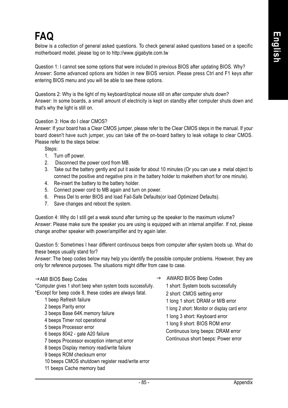 English | GIGABYTE AMD Socket 754 Processor Motherboard GA-K8NS Pro User Manual | Page 85 / 96