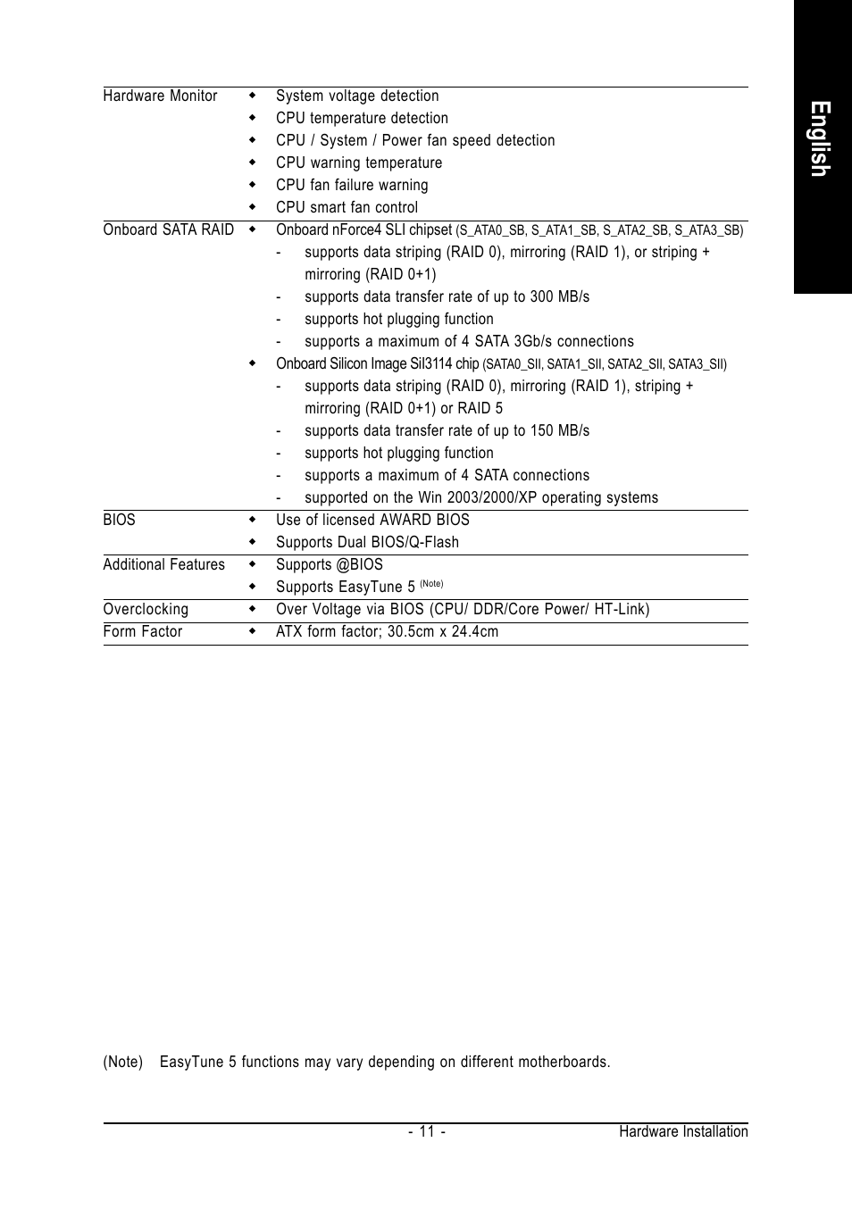 English | GIGABYTE AMD Socket 939 Processor Motherboard GA-K8NXP-SLI User Manual | Page 11 / 88