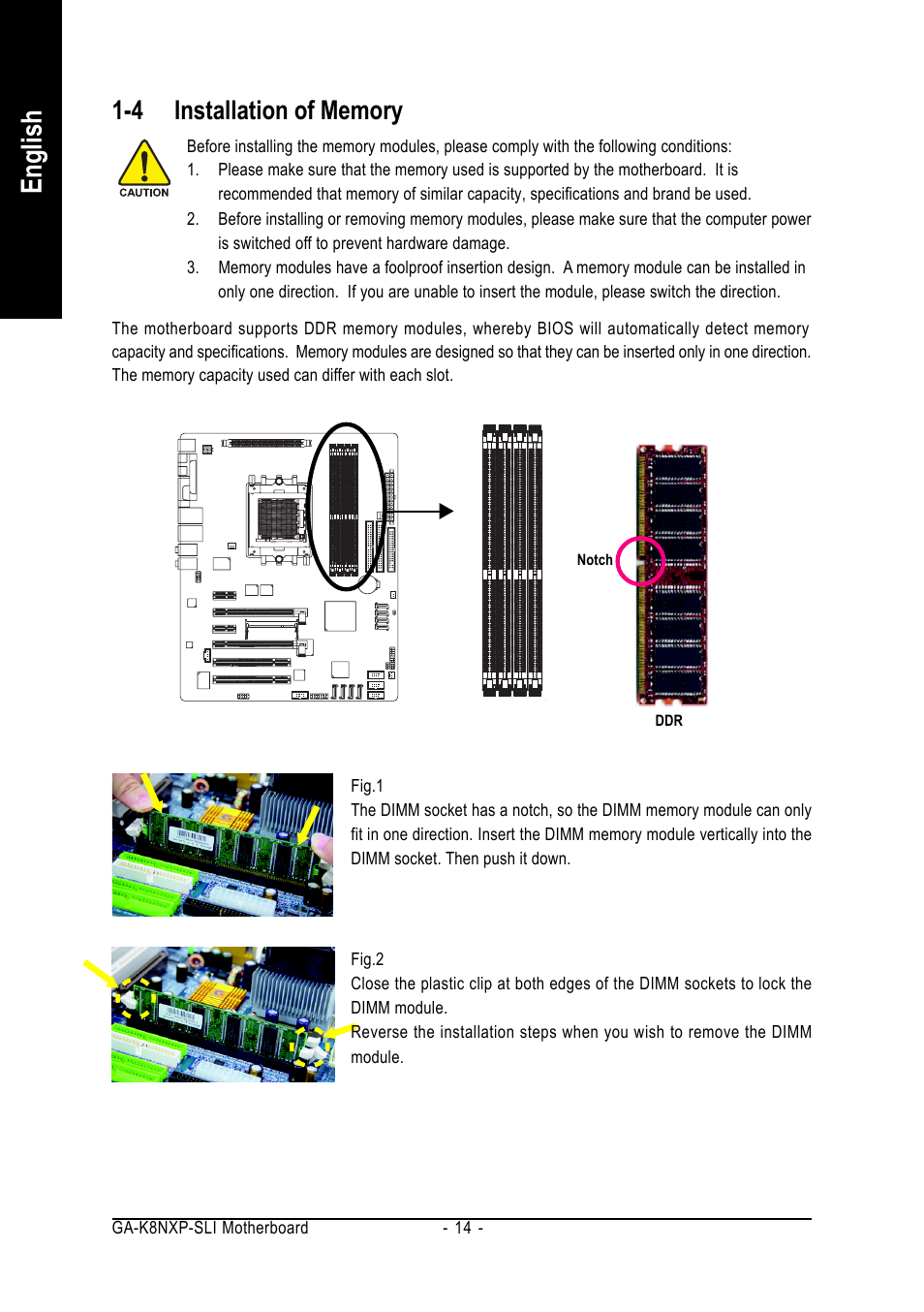 English | GIGABYTE AMD Socket 939 Processor Motherboard GA-K8NXP-SLI User Manual | Page 14 / 88