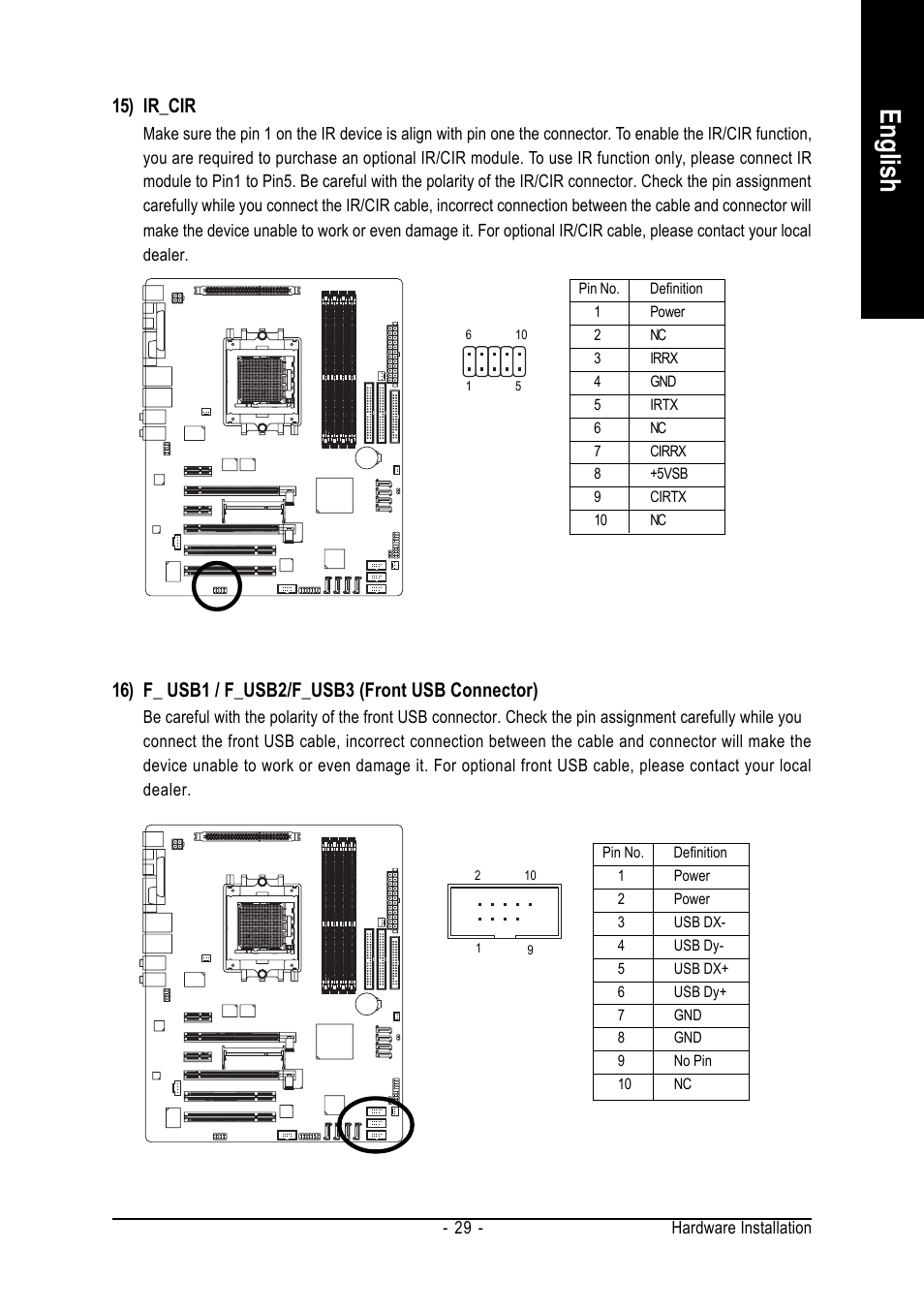 English, 15) ir_cir | GIGABYTE AMD Socket 939 Processor Motherboard GA-K8NXP-SLI User Manual | Page 29 / 88