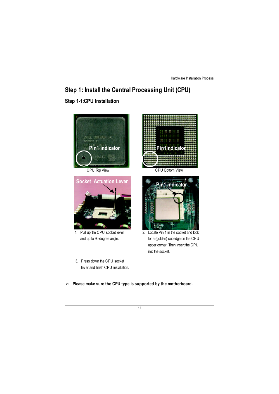 Step 1: install the central processing unit (cpu) | GIGABYTE GA-8IDML User Manual | Page 15 / 67