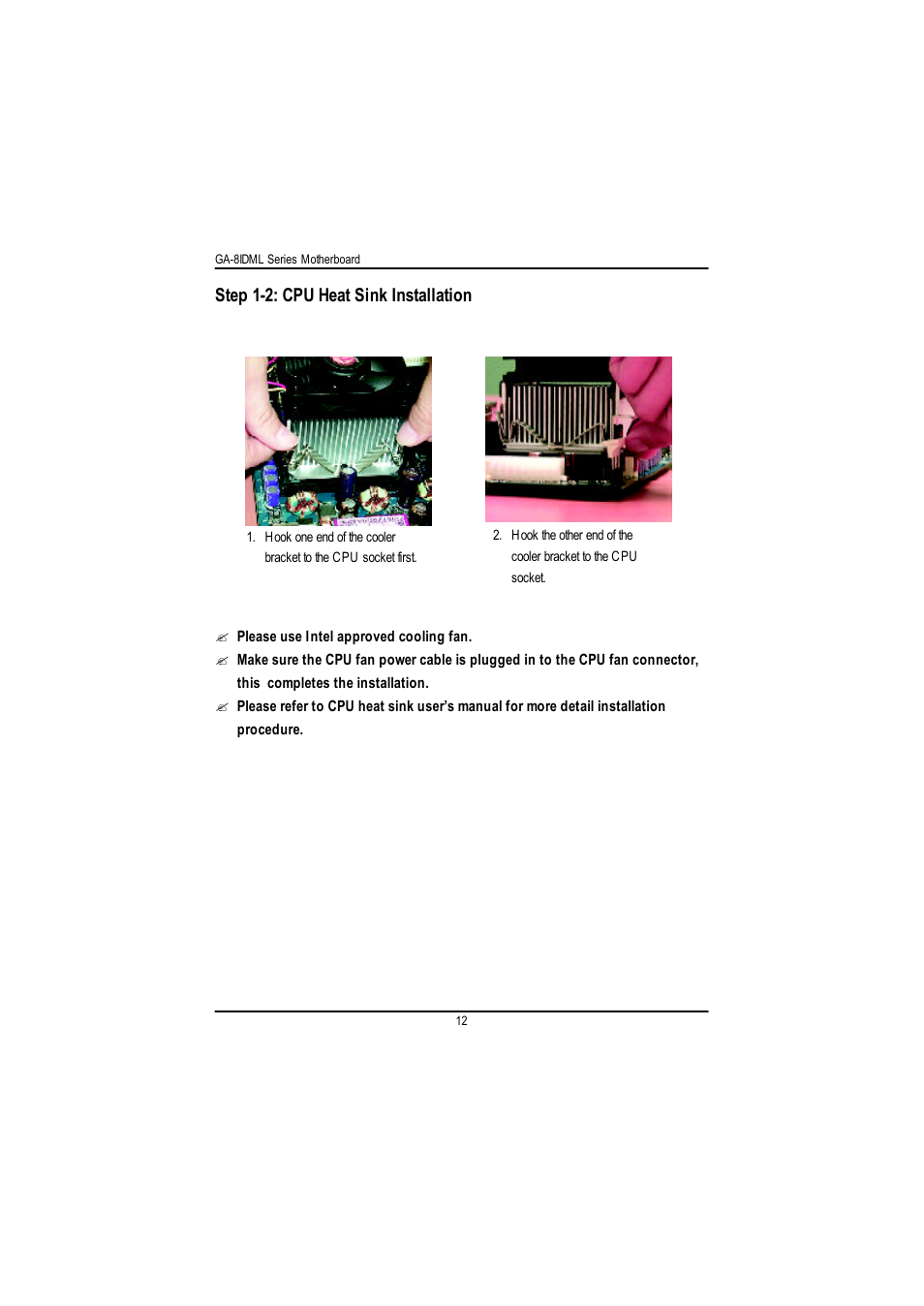 Step 1-2: cpu heat sink installation | GIGABYTE GA-8IDML User Manual | Page 16 / 67