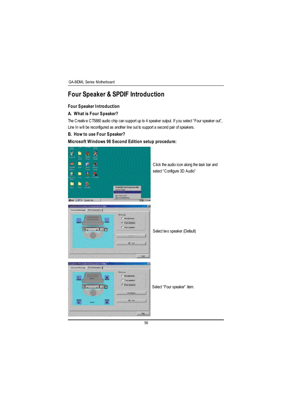 Four speaker & spdif introduction | GIGABYTE GA-8IDML User Manual | Page 60 / 67