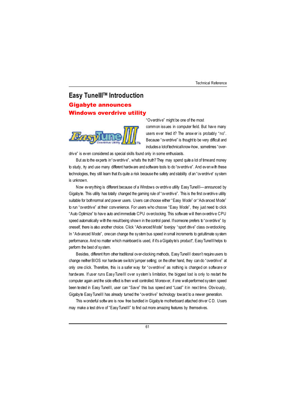 Easy tuneiii, Introduction | GIGABYTE GA-8IDML User Manual | Page 65 / 67