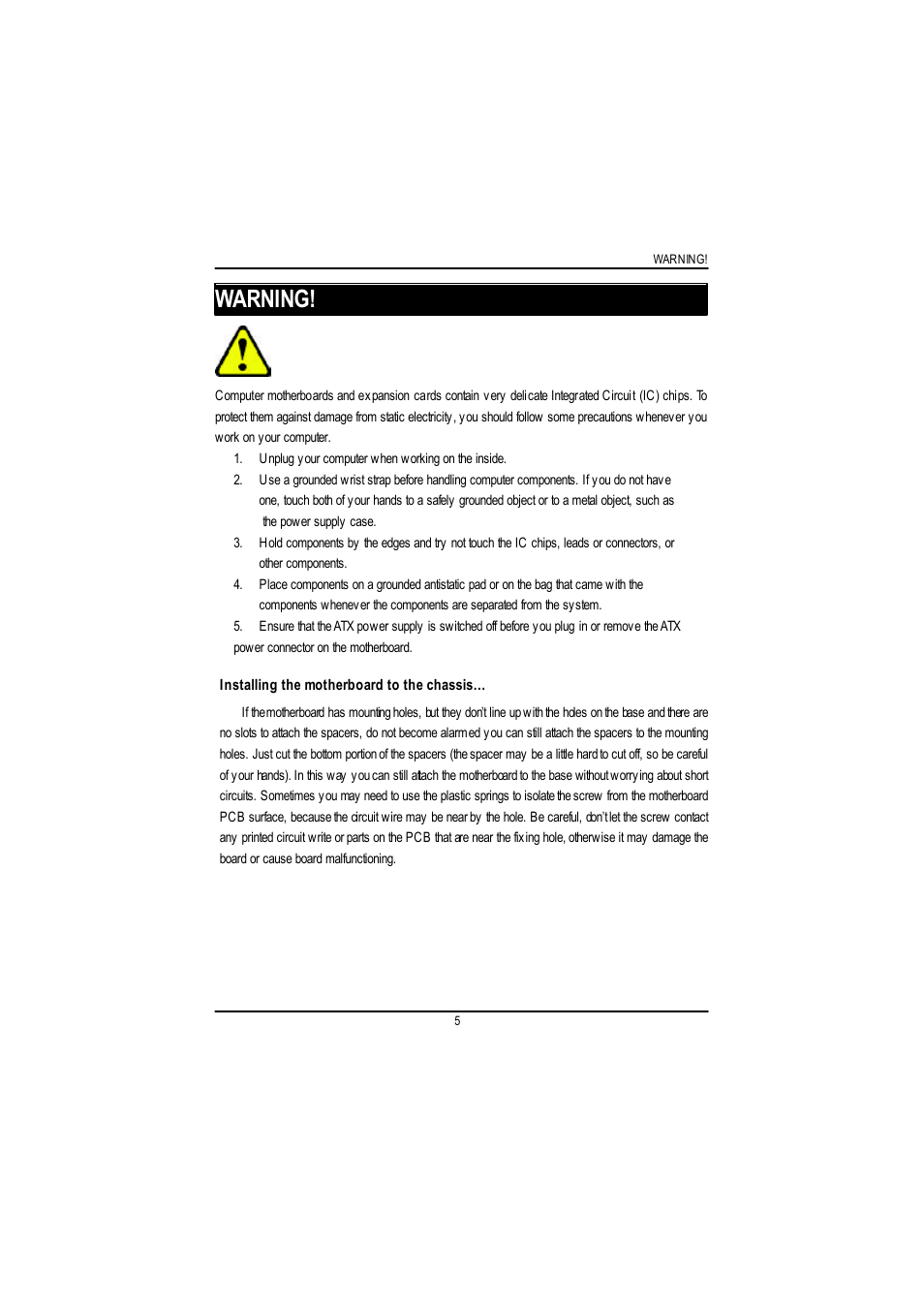 Warning | GIGABYTE GA-8IDML User Manual | Page 9 / 67