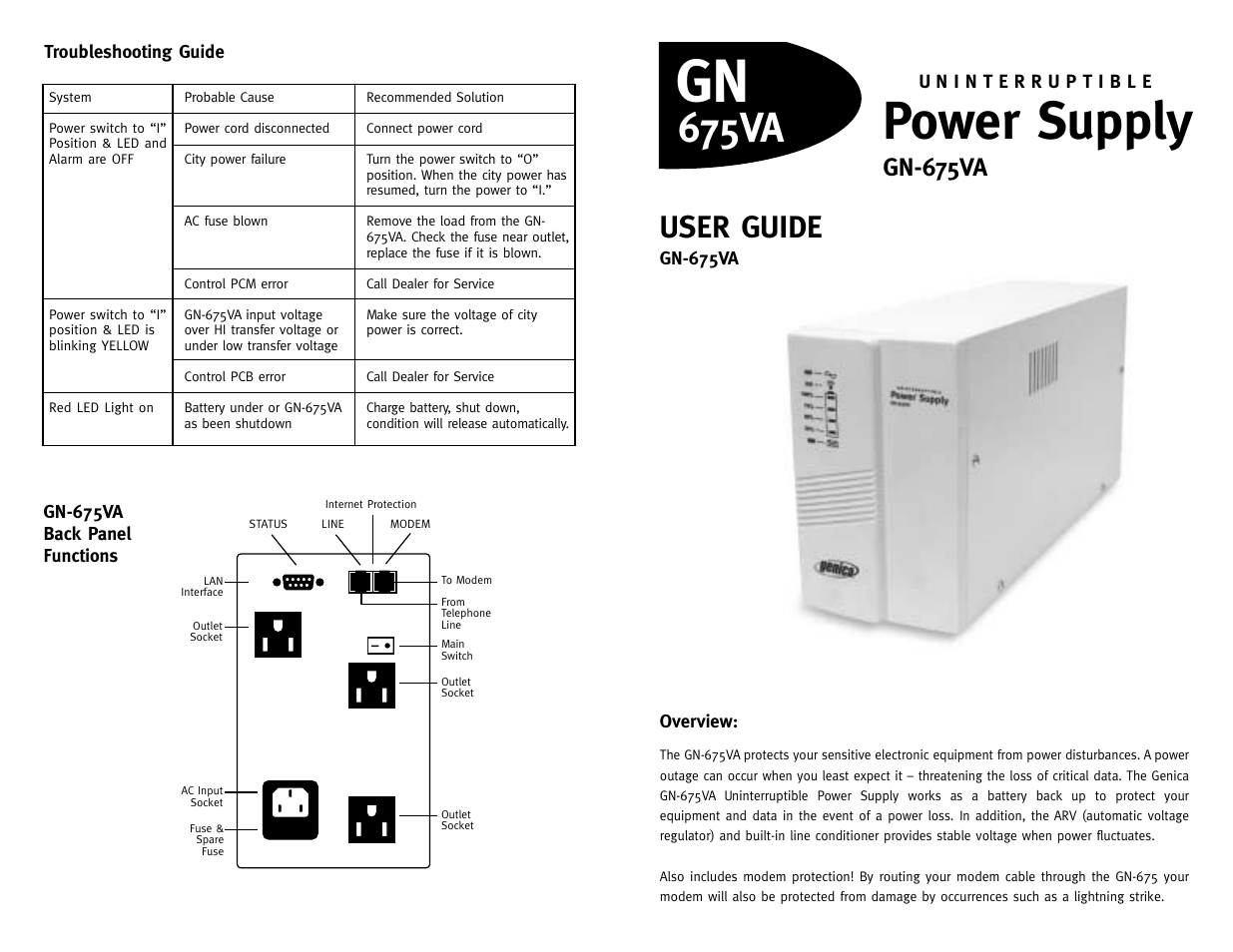 Genica GN-675VA User Manual | 2 pages