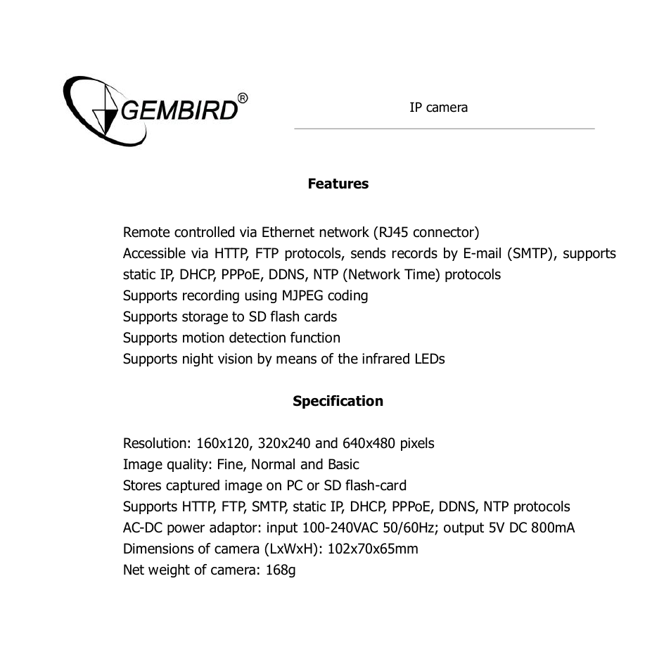 Gembird CAM77IP User Manual | Page 4 / 43