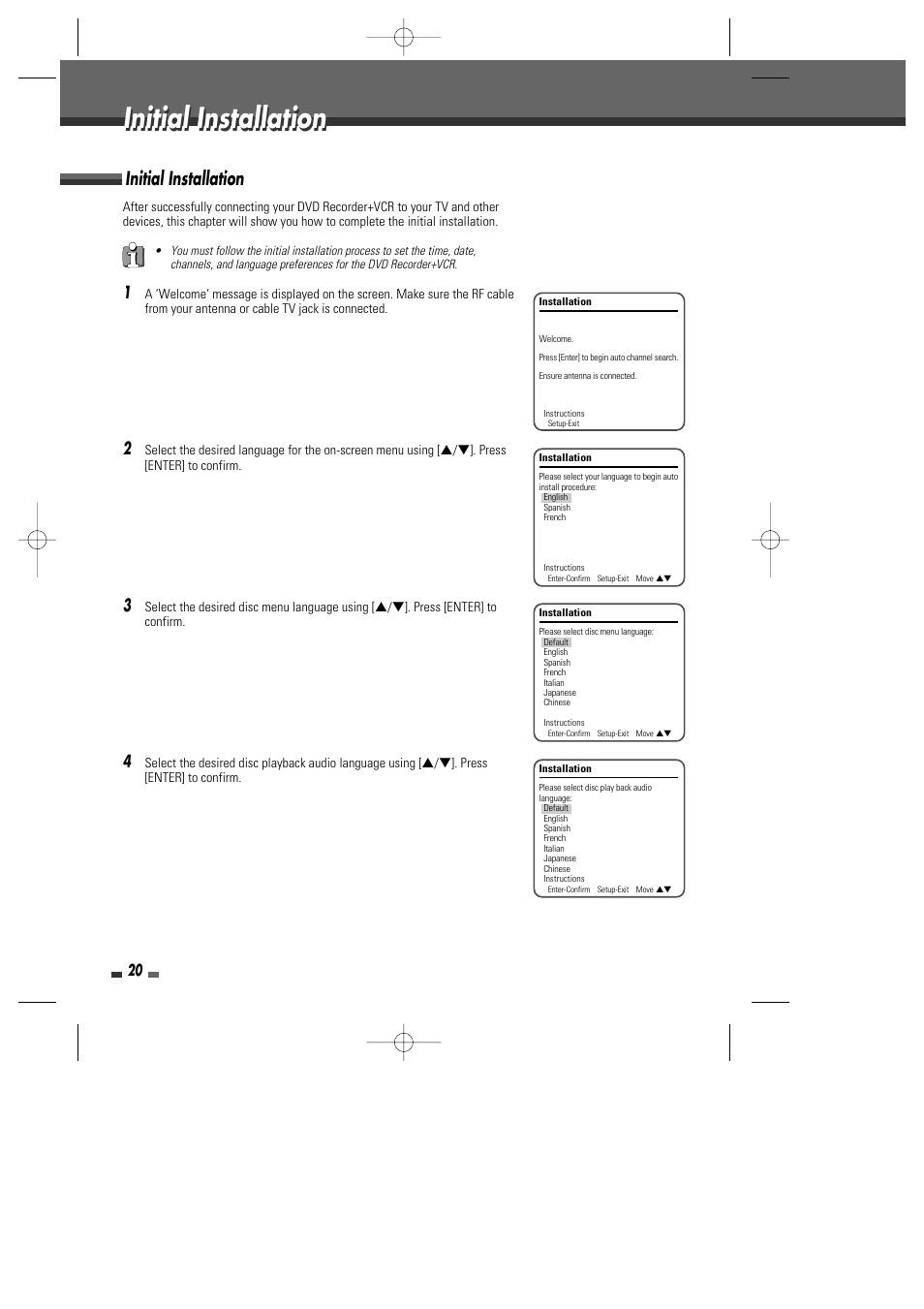 Initial installation | Go-Video VR2945 User Manual | Page 21 / 67