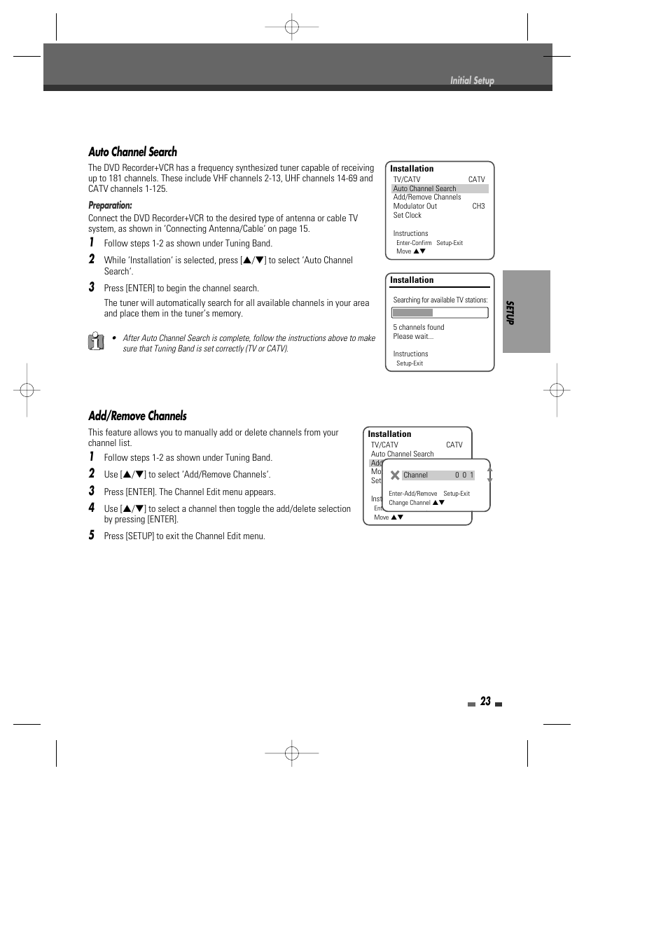 Auto channel search, Add/remove channels | Go-Video VR2945 User Manual | Page 24 / 67