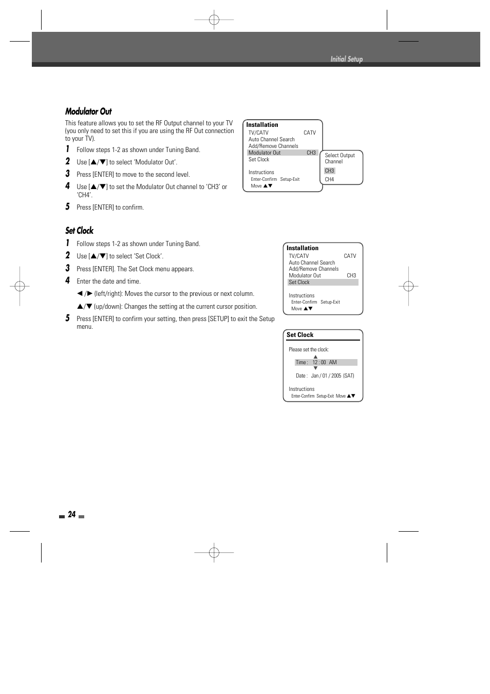 Set clock 1, Modulator out | Go-Video VR2945 User Manual | Page 25 / 67