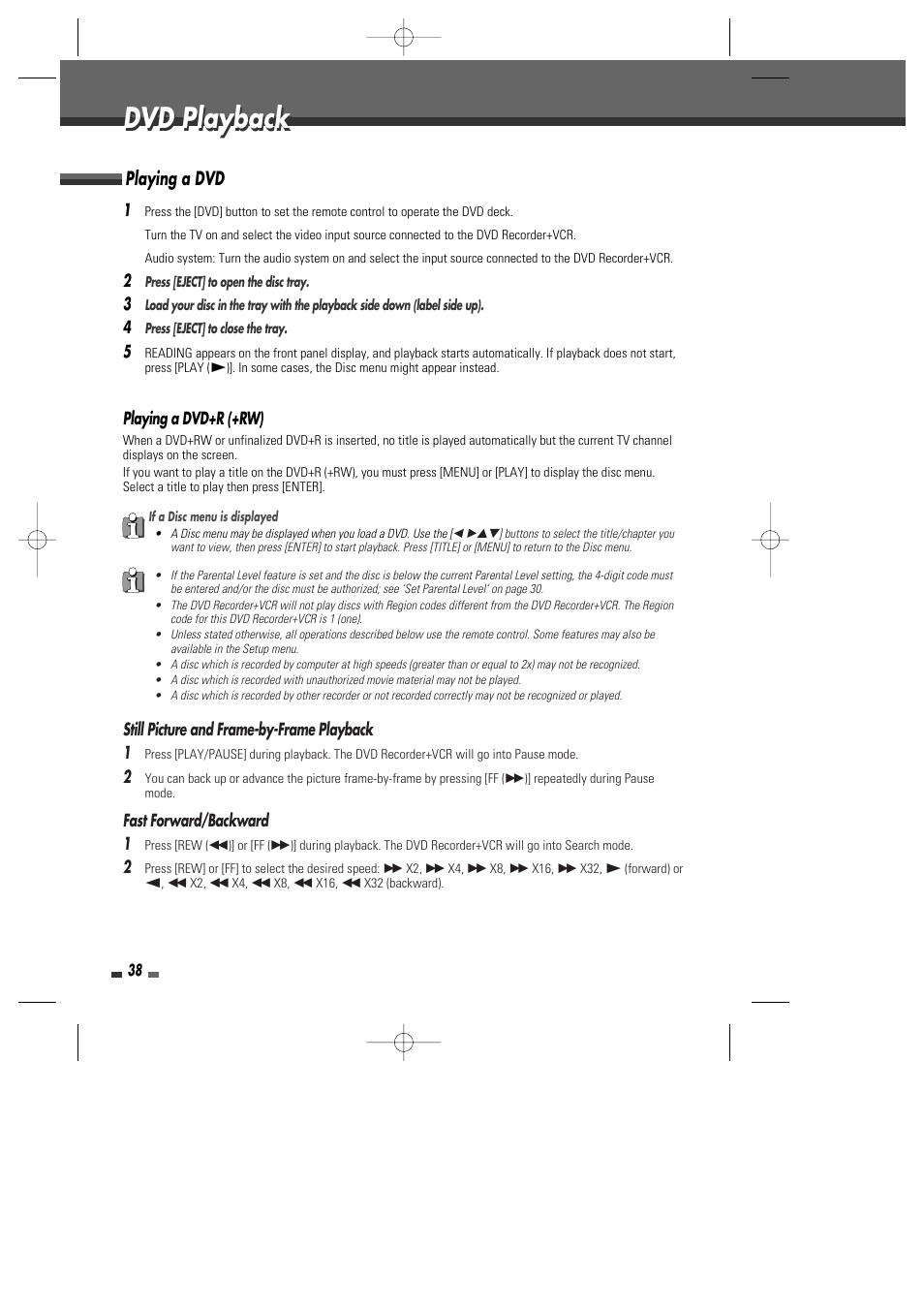Dvd playback, Playing a dvd | Go-Video VR2945 User Manual | Page 39 / 67
