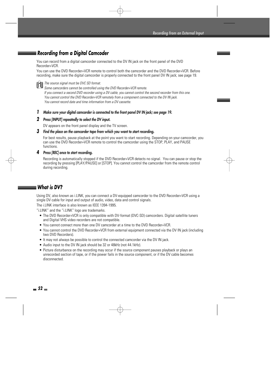 What is dv, Recording from a digital camcoder | Go-Video VR2945 User Manual | Page 53 / 67