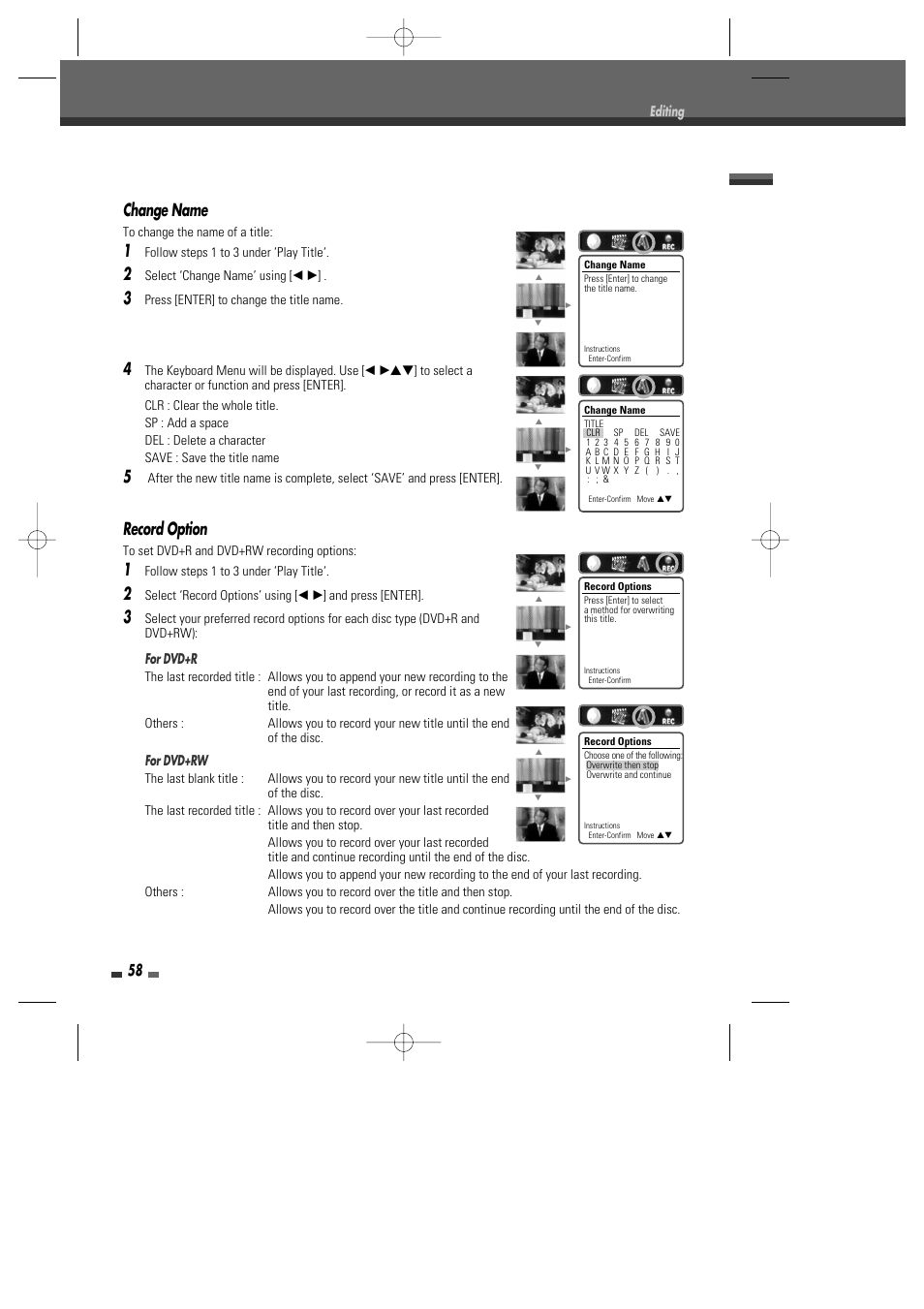 Change name, Record option | Go-Video VR2945 User Manual | Page 59 / 67