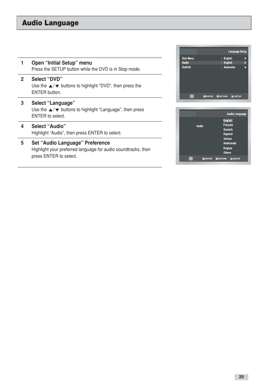 Audio language | Go-Video DV2130 User Manual | Page 25 / 66