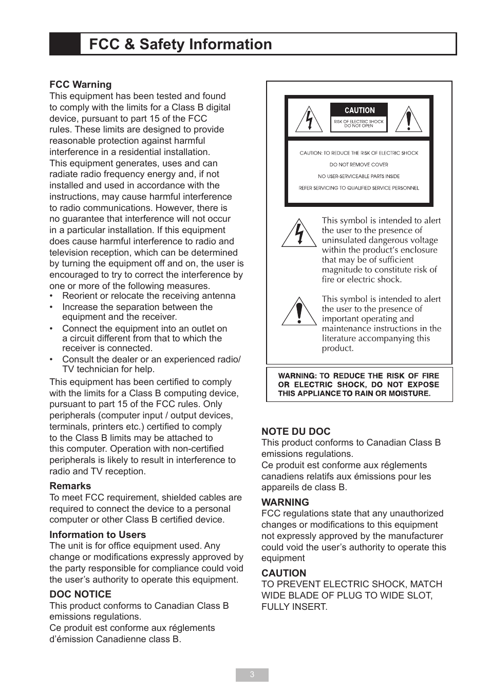 Fcc & safety information | Go-Video T2040 User Manual | Page 3 / 22
