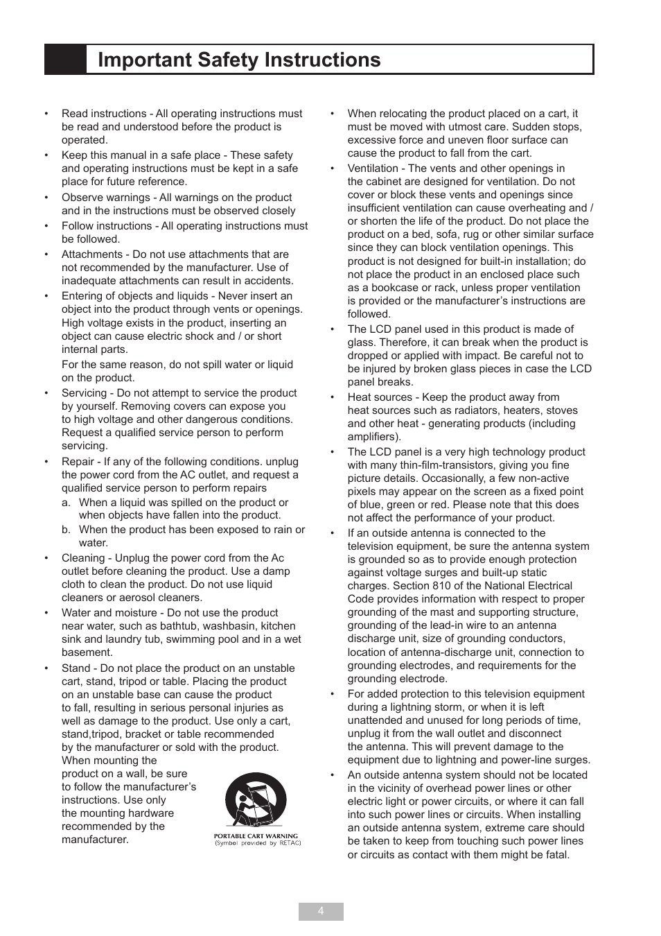 Important safety instructions | Go-Video T2040 User Manual | Page 4 / 22