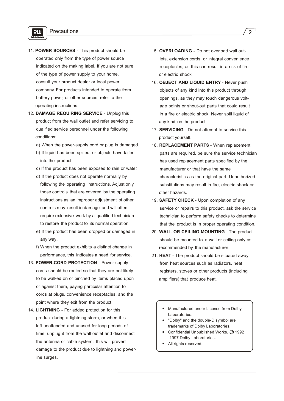 Precautions 2 | Go-Video R 6640 User Manual | Page 3 / 40