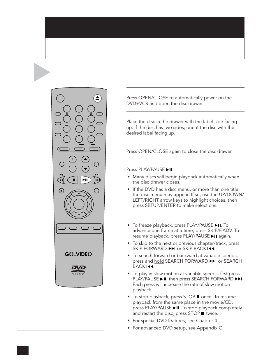Basic dvd pla yback | Go-Video DVR 4550 User Manual | Page 18 / 72