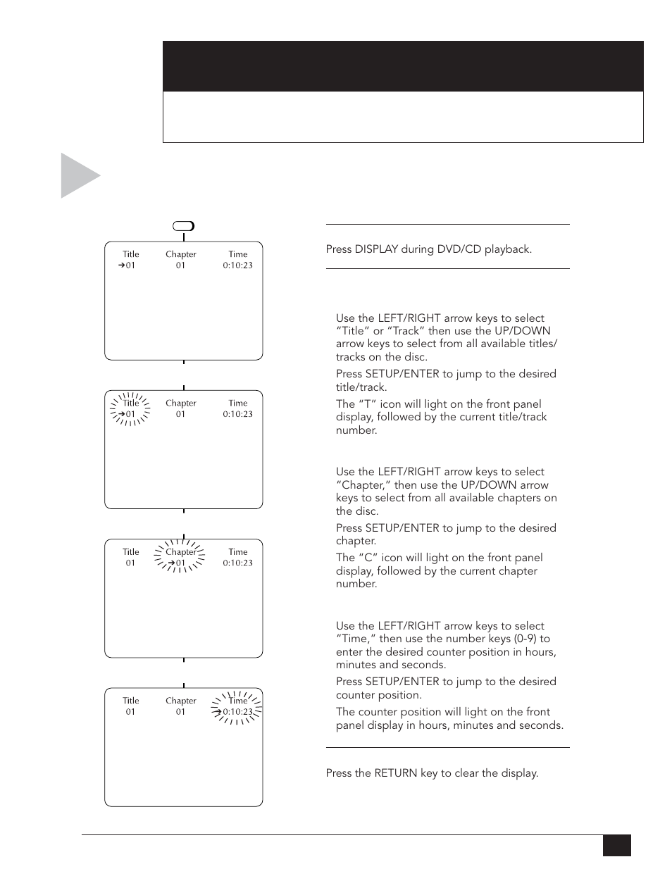 Title/chapter/time selection | Go-Video DVR 4550 User Manual | Page 21 / 72