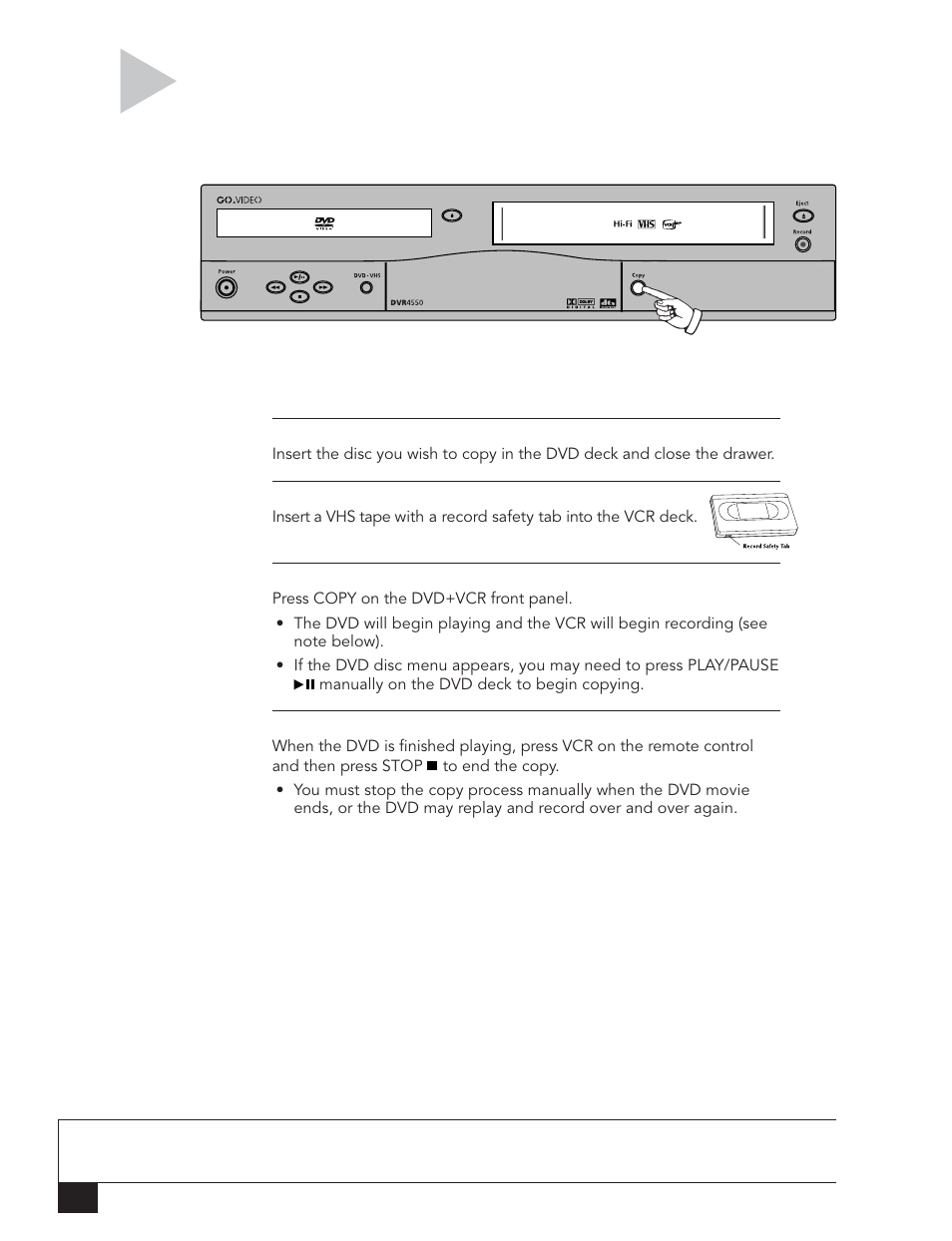 Copying from dvd to vhs | Go-Video DVR 4550 User Manual | Page 30 / 72