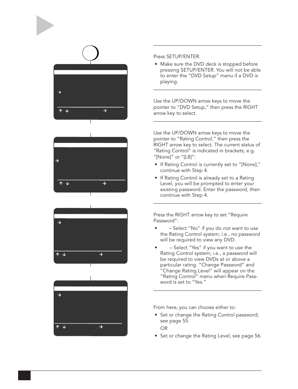 Ra ting control settings, Select “dvd setup | Go-Video DVR 4550 User Manual | Page 60 / 72