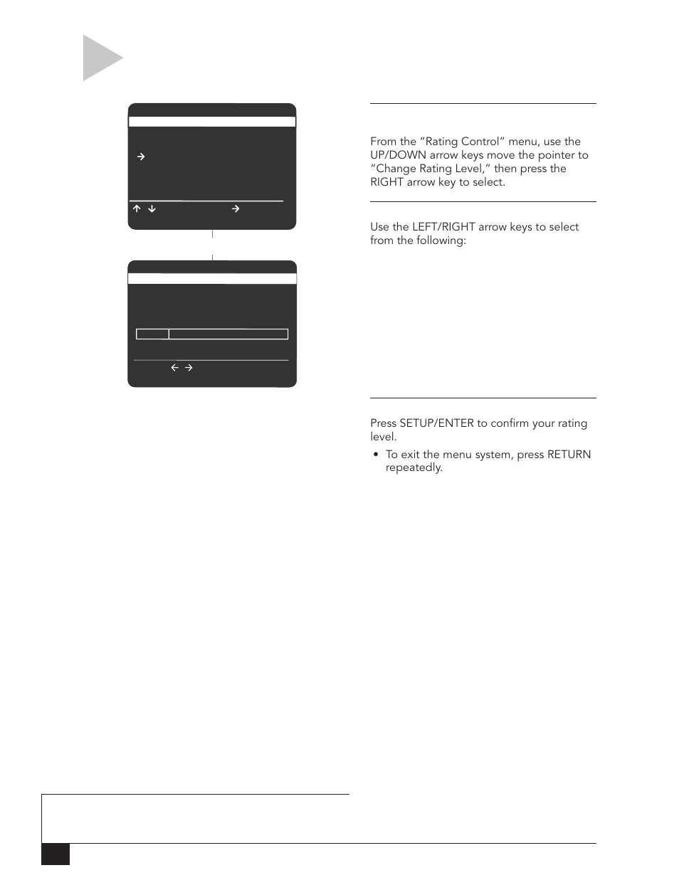Changing ra ting level, Select “change rating level | Go-Video DVR 4550 User Manual | Page 62 / 72