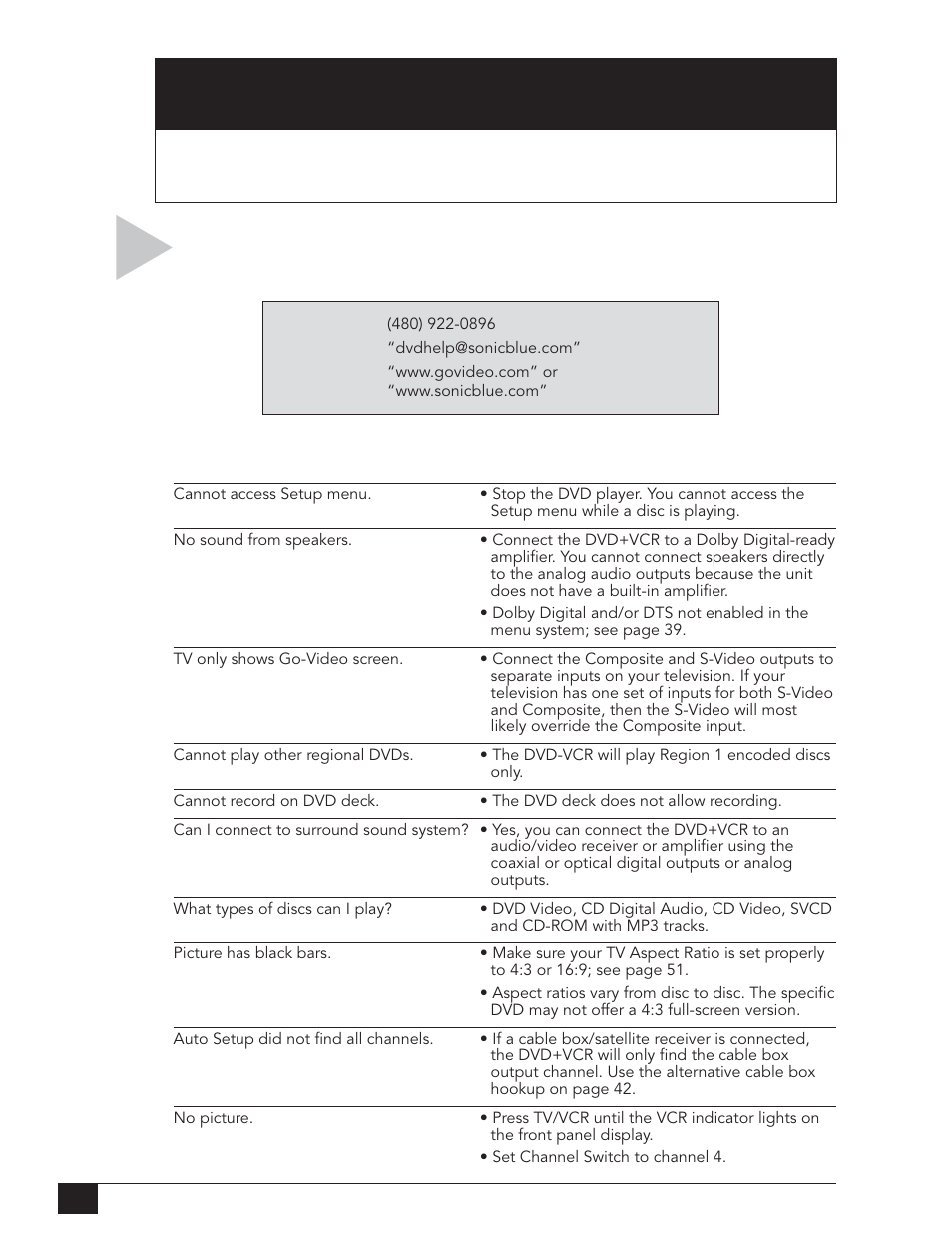 H e l p, Troubleshooting | Go-Video DVR 4550 User Manual | Page 64 / 72