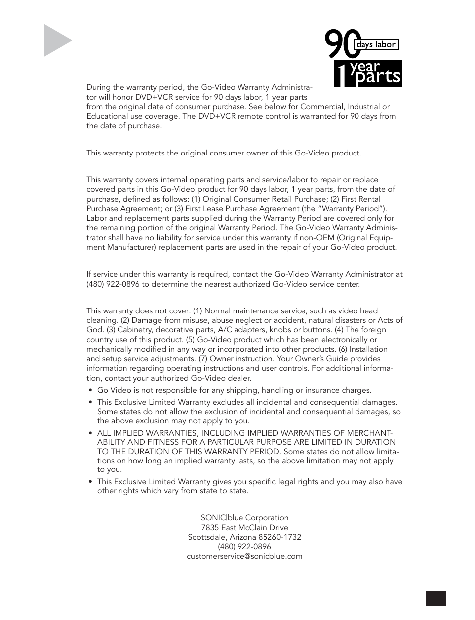 W arranty | Go-Video DVR 4550 User Manual | Page 67 / 72