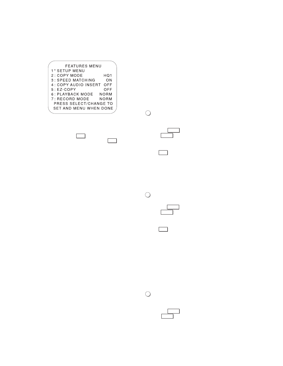 Features menu, Copy mode, Speed matching | Copy audio insert | Go-Video 4-Head Hi-Fi User Manual | Page 39 / 84