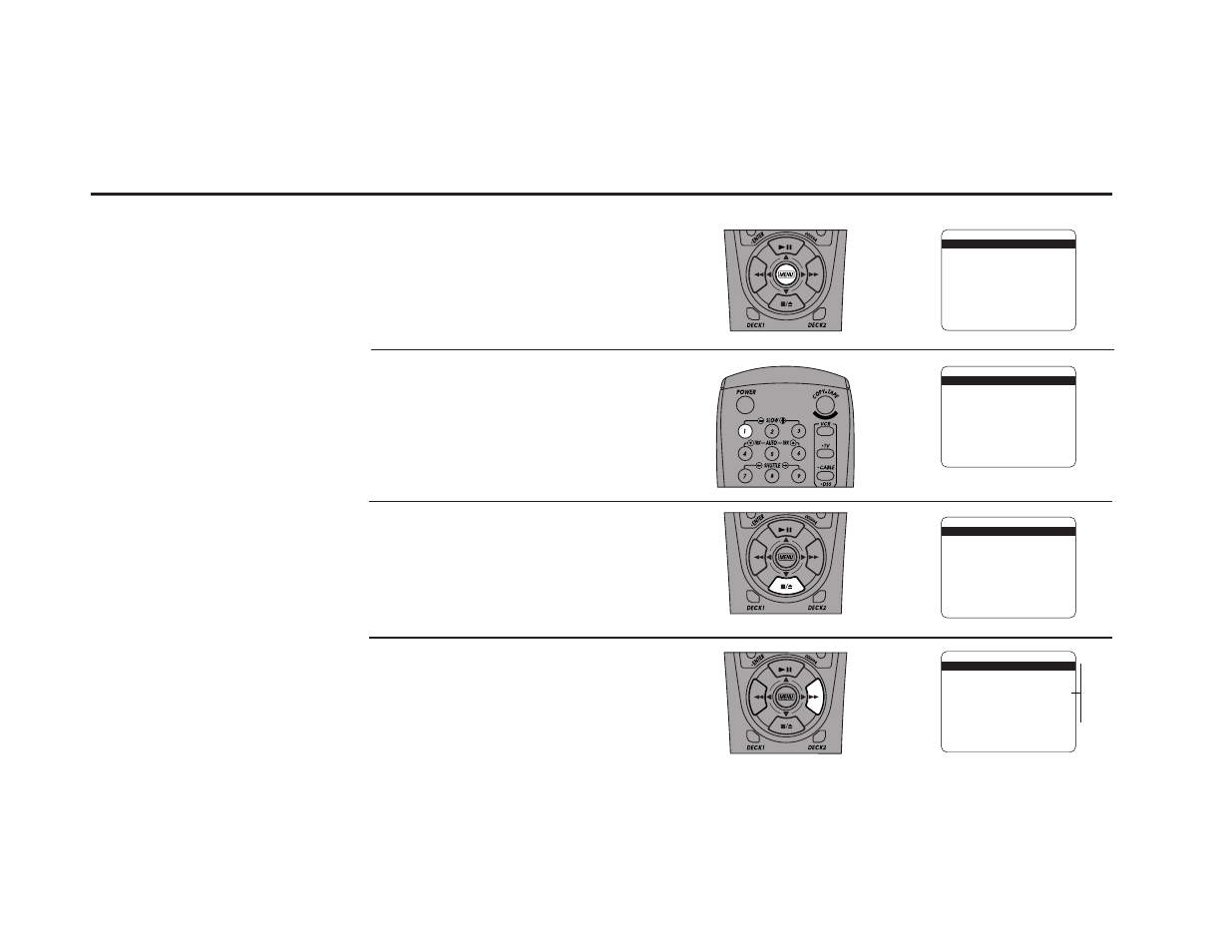 Set time zone, Open the “setup menu, Select “set clock menu | Select “time zone, Set “time zone, Press and hold the menu button for 3 sec- onds, Press 1 or press the set timer button | Go-Video DDV9485 User Manual | Page 20 / 110
