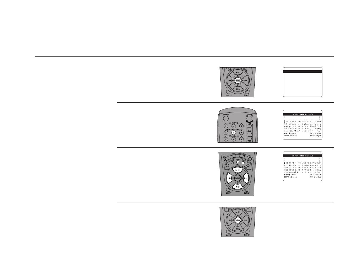 On-screen titler, Open “main menu, Select “setup titler message | Compose your message, Save your message | Go-Video DDV9485 User Manual | Page 79 / 110