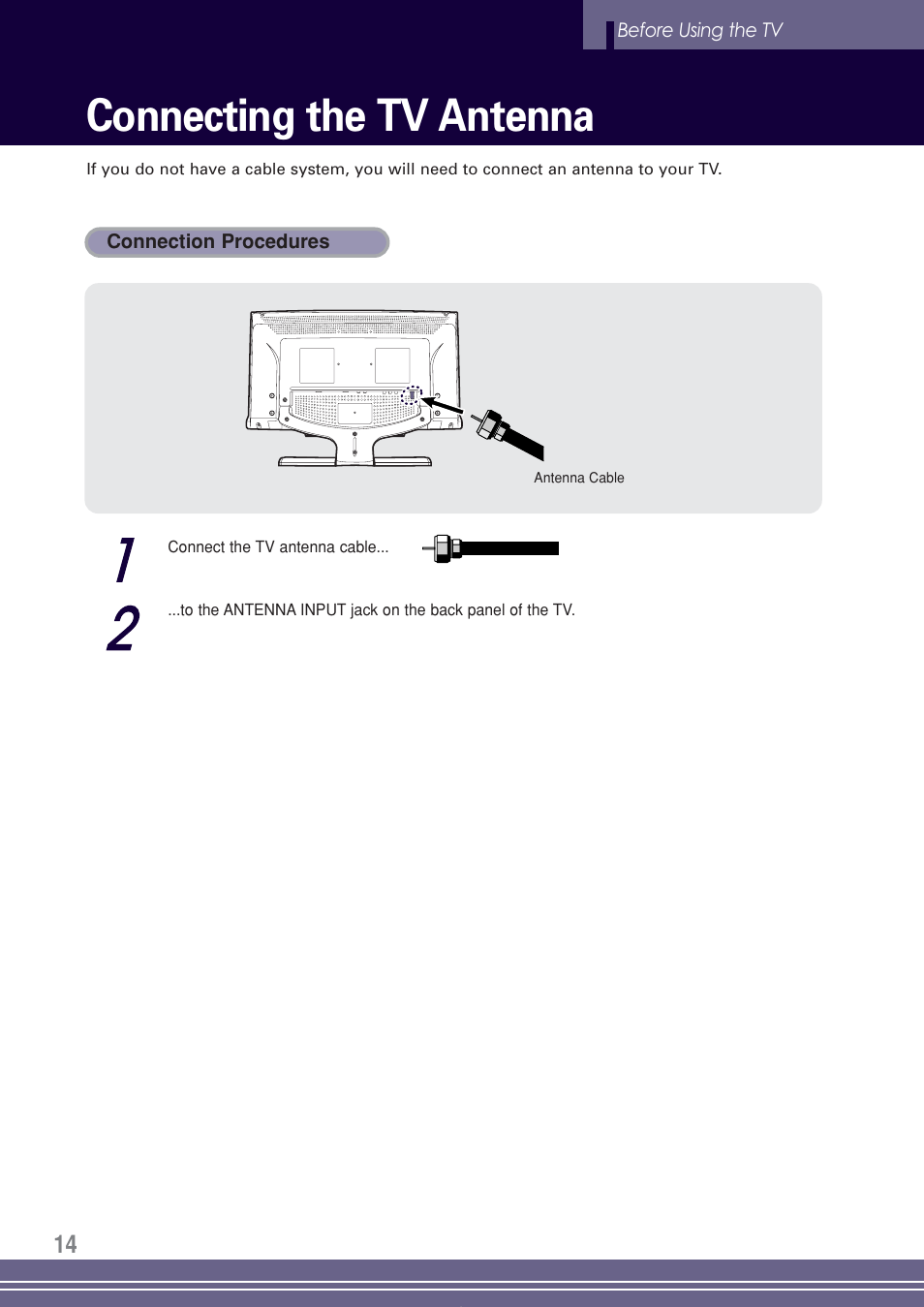 Connecting the tv antenna | Go-Video TW1730 User Manual | Page 14 / 72