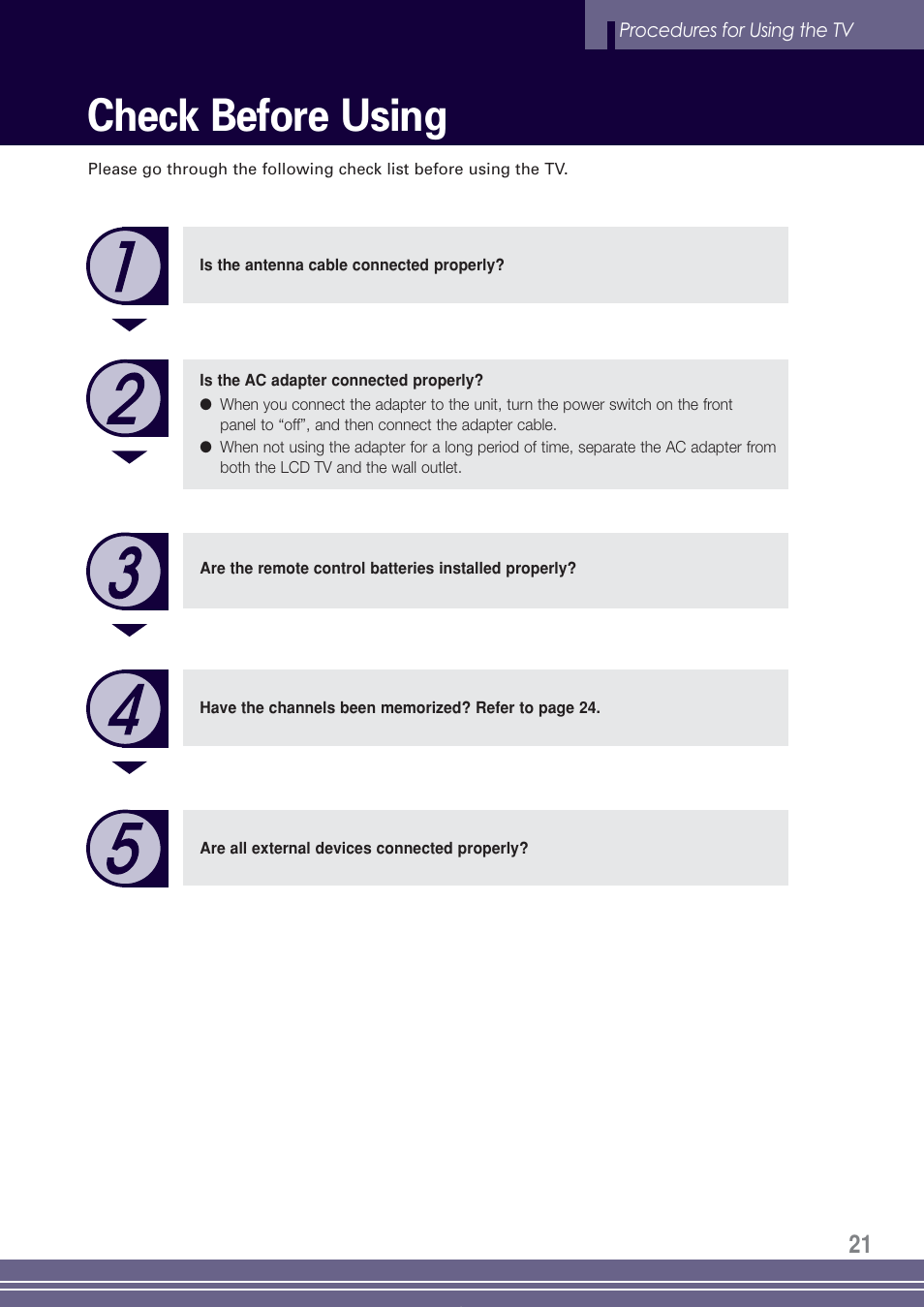 Check before using | Go-Video TW1730 User Manual | Page 21 / 72