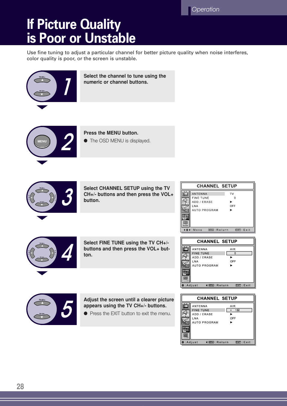 If picture quality is poor or unstable | Go-Video TW1730 User Manual | Page 28 / 72