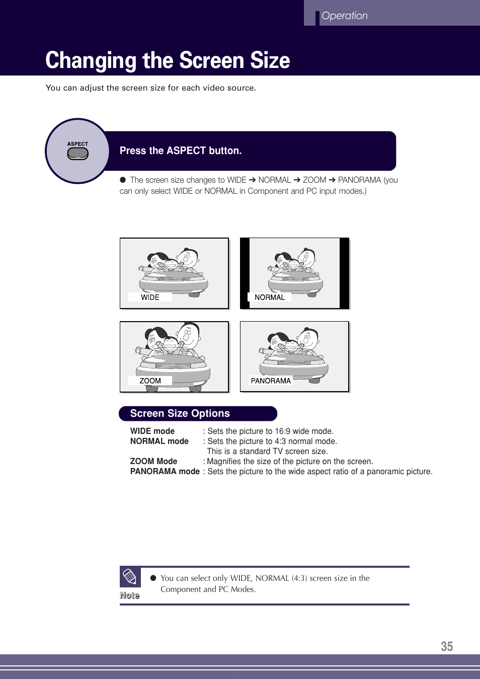 Changing the screen size | Go-Video TW1730 User Manual | Page 35 / 72