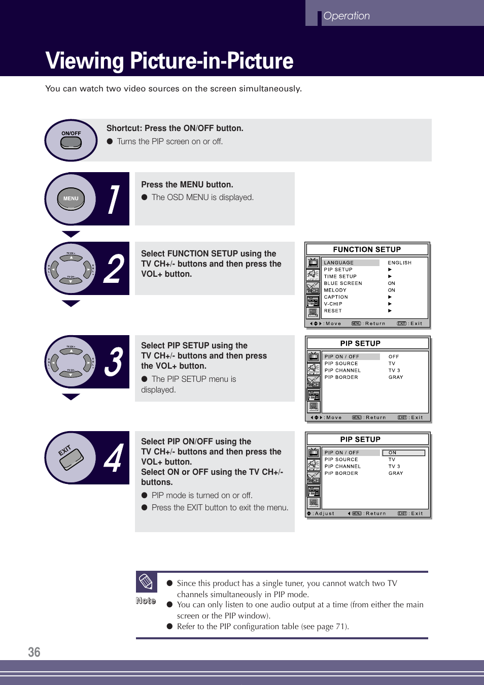 Viewing picture-in-picture | Go-Video TW1730 User Manual | Page 36 / 72