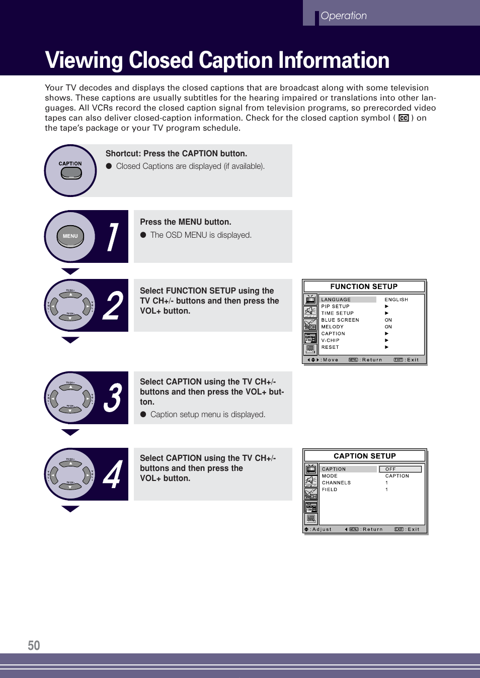 Viewing closed caption information | Go-Video TW1730 User Manual | Page 50 / 72