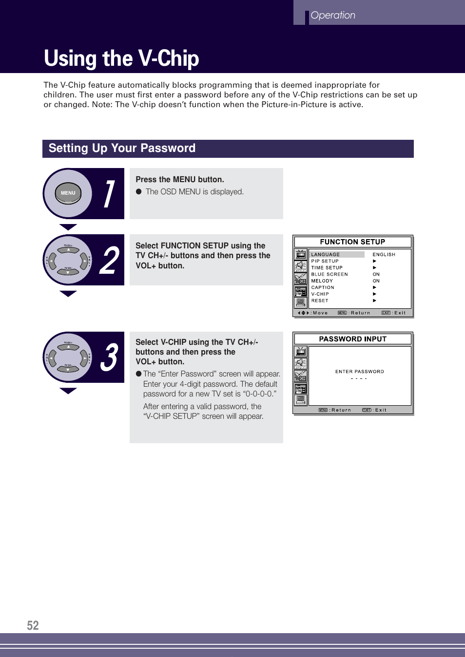Using the v-chip | Go-Video TW1730 User Manual | Page 52 / 72