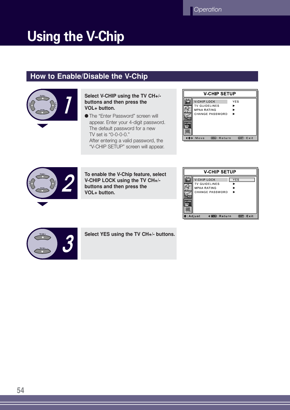 Using the v-chip | Go-Video TW1730 User Manual | Page 54 / 72