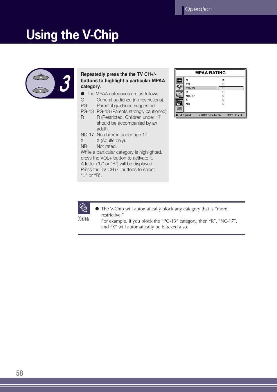 Using the v-chip | Go-Video TW1730 User Manual | Page 58 / 72