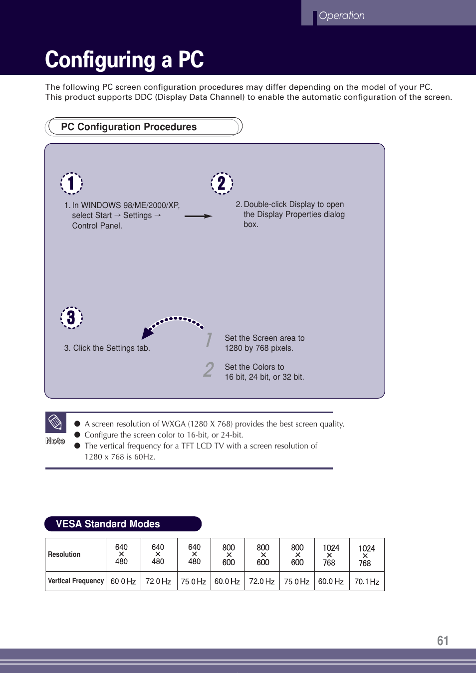Configuring a pc | Go-Video TW1730 User Manual | Page 61 / 72